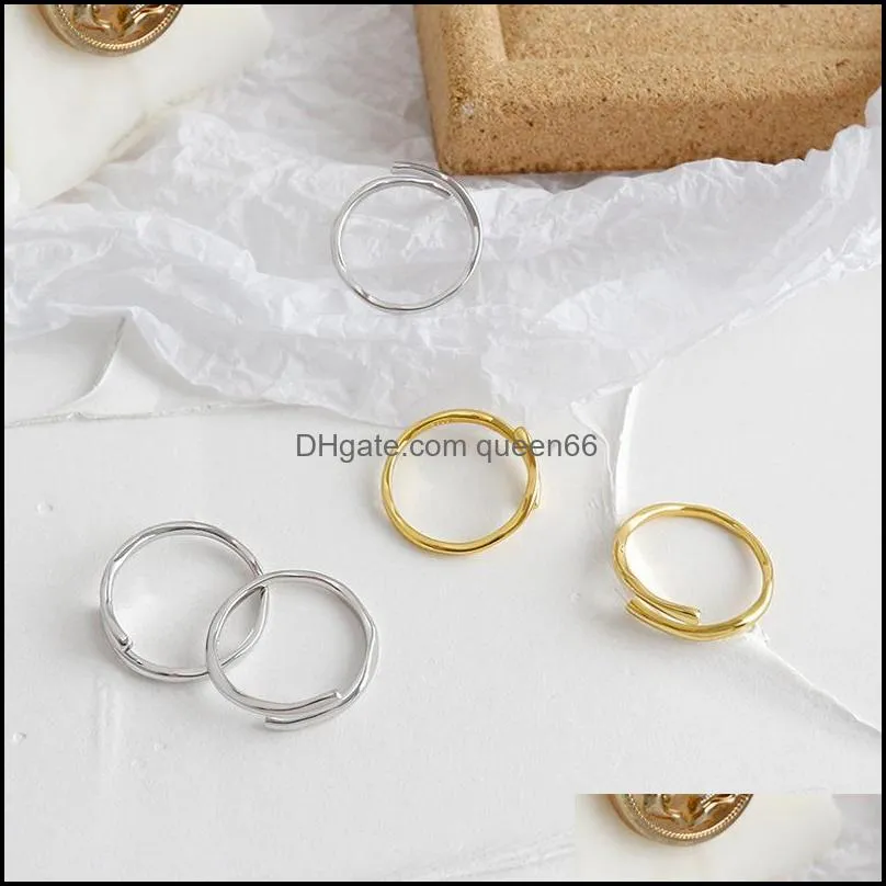 100 genuine 925 sterling silver adjustable ring for women korea double layers simple irregular wave rings jewelry ymr993