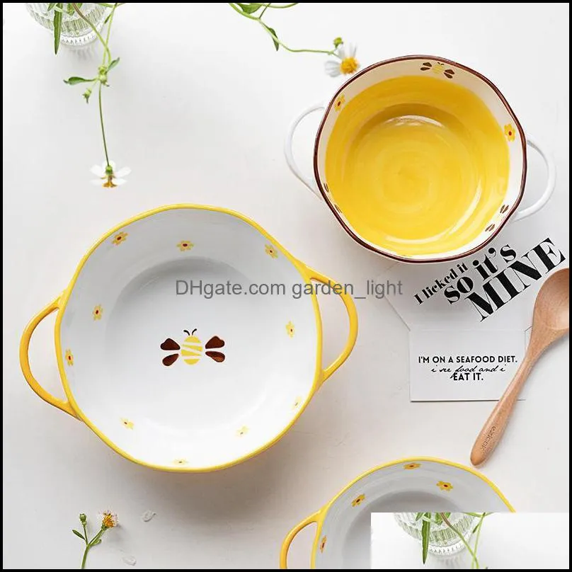 japanesestyle creative bee roast bowl binaural ceramic salad rice noodle household soup and lovely big bowls