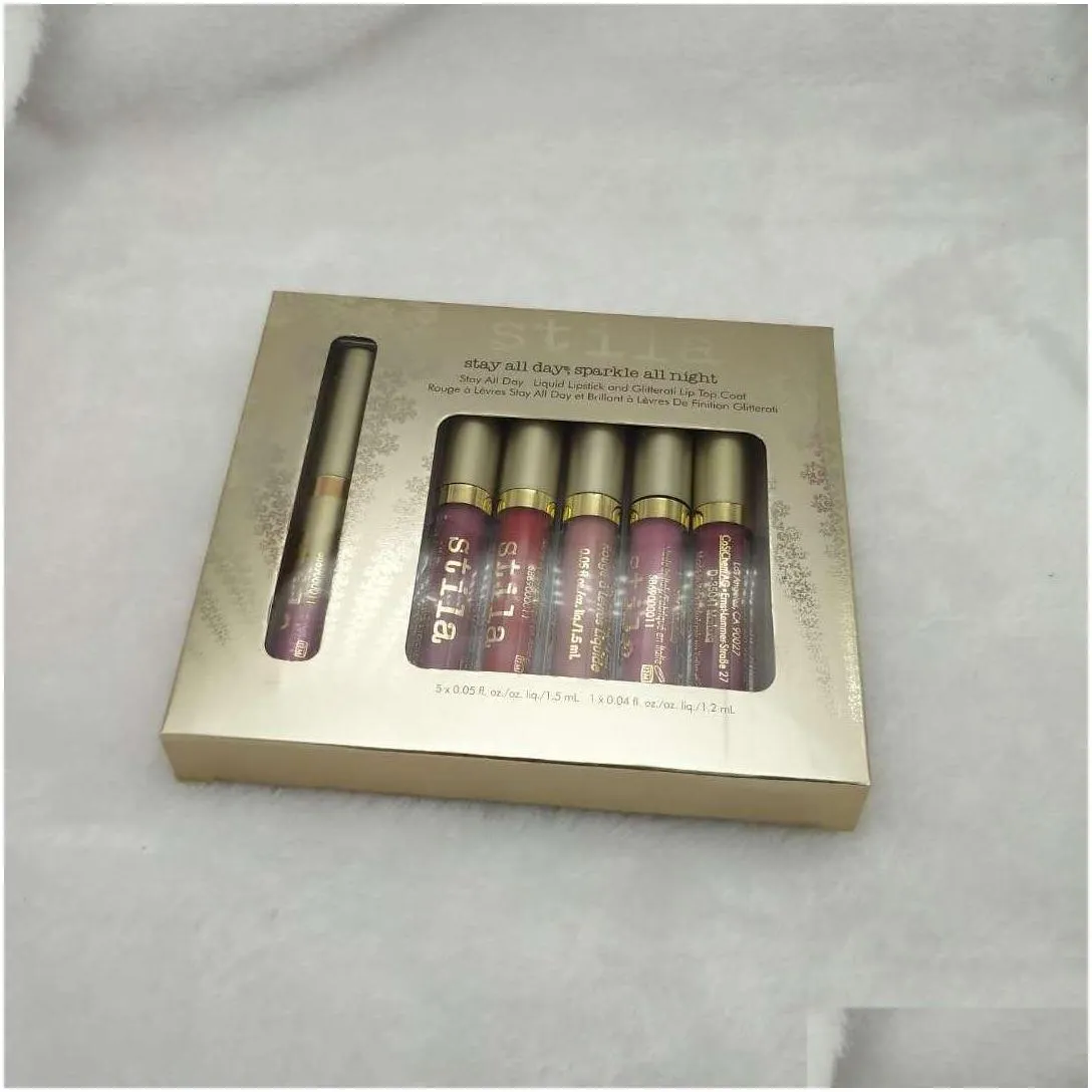  stila stay all day sparkle all night liquid lipstick holiday set kit 6pcs lipgloss set dhs shippipng