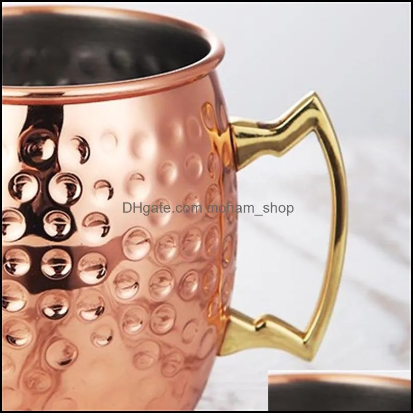  arrival moscow mule mug metal color stainless steel bar beer cup hammer point copper plated cocktail tumblers 530ml 17 7xle1