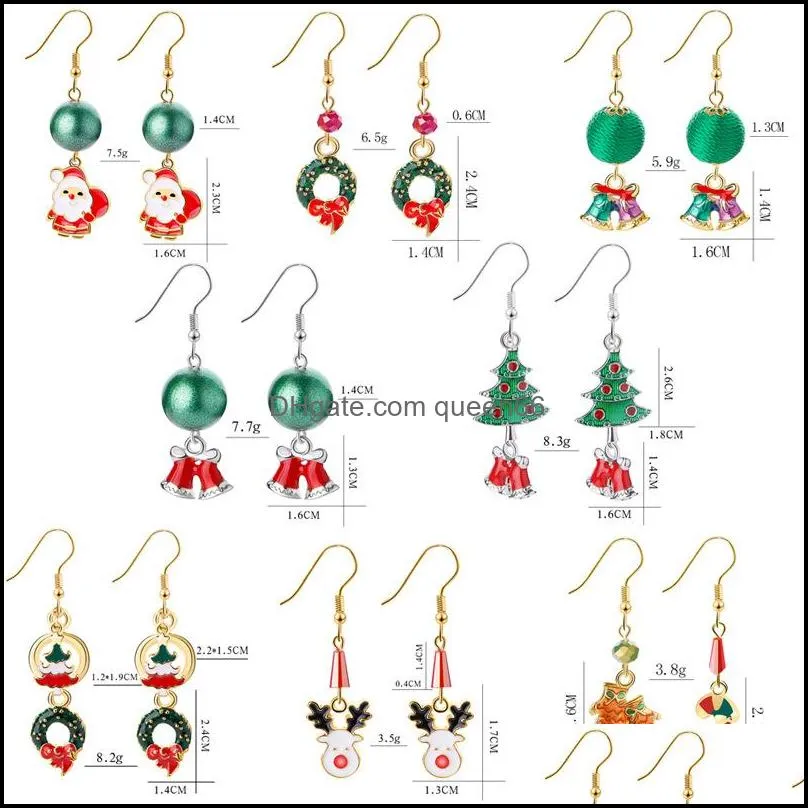 european and american christmas tree santas deer enameled dangle earrings vintage ethnic girls womens hoop earring christmas jewelry