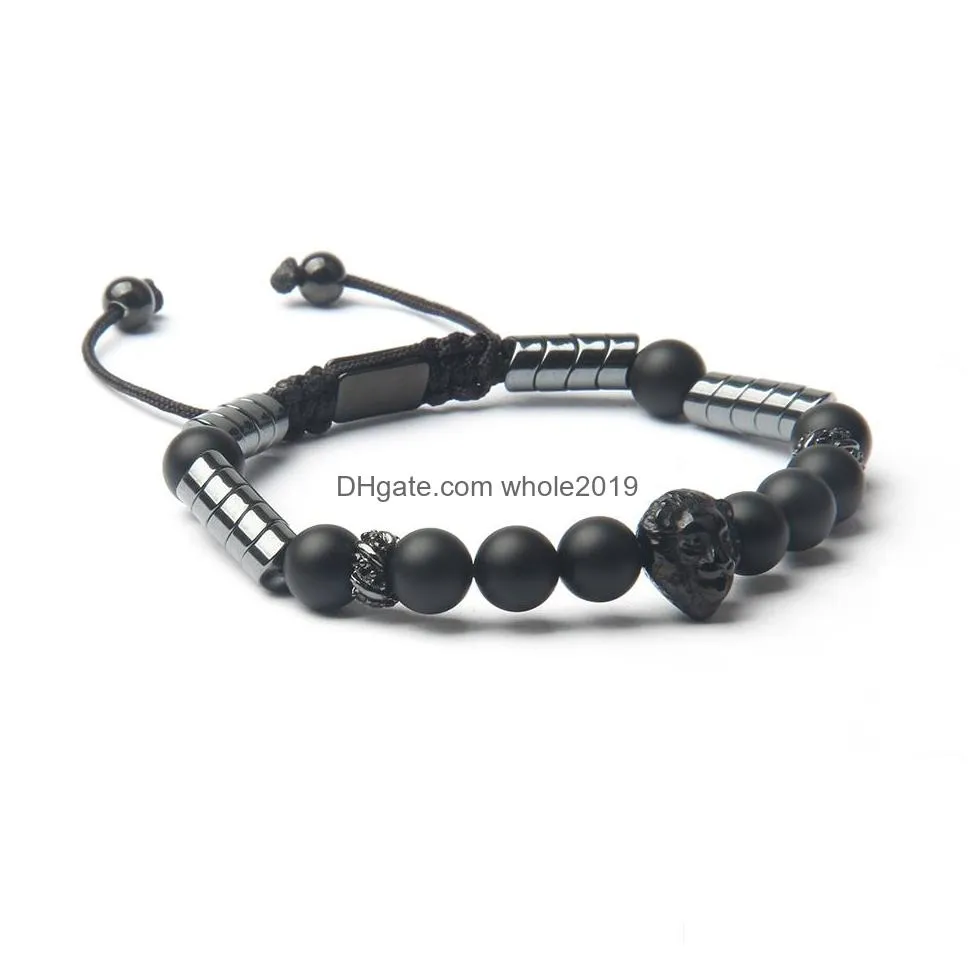 mens black stainless steel bracelet wholesale 8mm natural matte stone beads jewelry with stainless steel  bracelets service