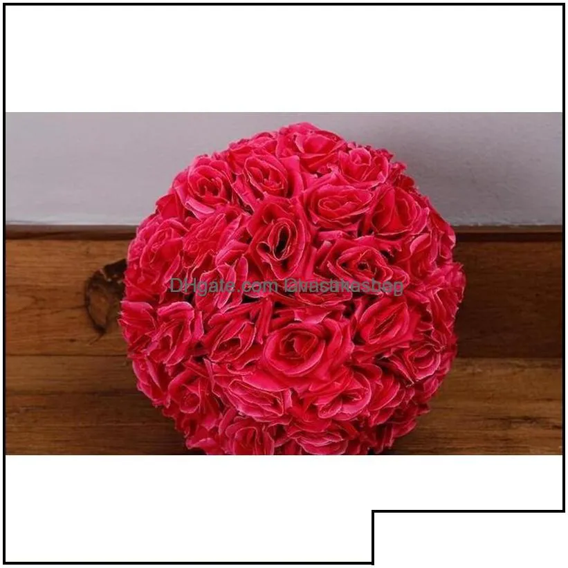 decorative flowers wreaths festive party supplies home garden 12 inch artificial rose ball wedding silk pomander kissing flower decorate