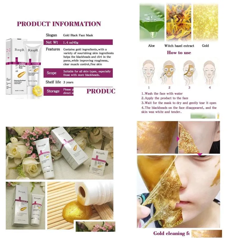 drop rtopr gold blackhead removal mask acne treatment face pore peeling nose cleansing golden mud blackhead remove hydrating