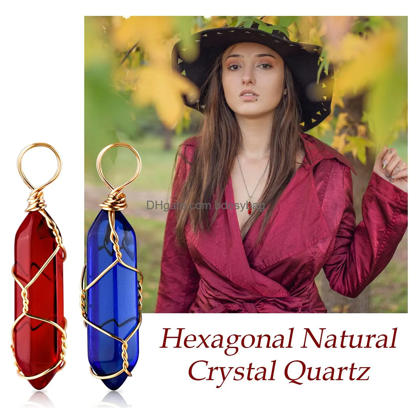 wxj13 hexagonal healing crystal natural crystal quartz pendant tree life wire wrapped gemstone pendant for necklace jewelry making for meditation crystal therapy