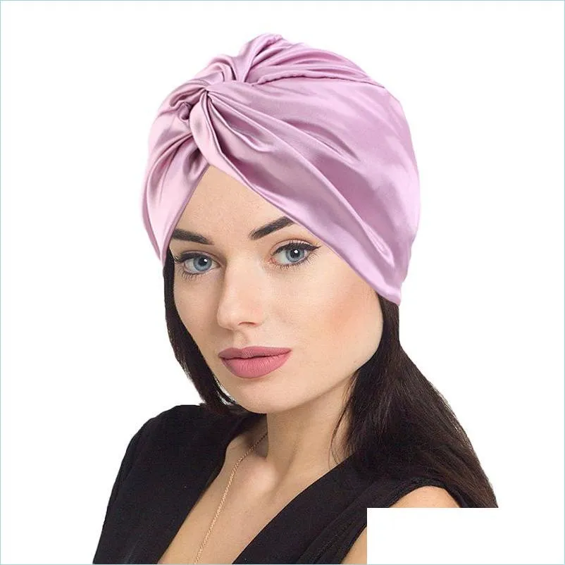 2022 night sleep imitation silk double layer hats for women womens hat satin sleeping caps beanie durags ladies durag head cover headwear hair