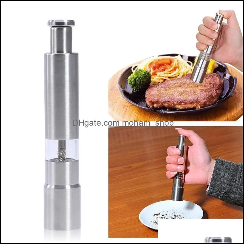 manual pepper mill salt shakers onehanded pepper grinder stainless steel spice sauce grinders stick kitchen tools pad12250