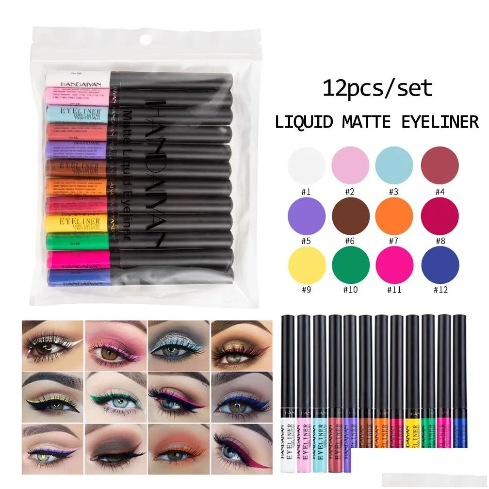 handaiyan 12 colors/set liquid matte eyeliner in opp bag create fashionable eyes and last all the day with gift