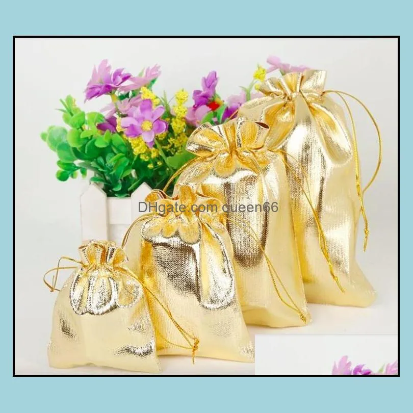 7x9 9x12 10x15cm 13x18cm adjustable jewelry packing gold silver color drawstring bag drawable organza bags wedding gift bags pouches