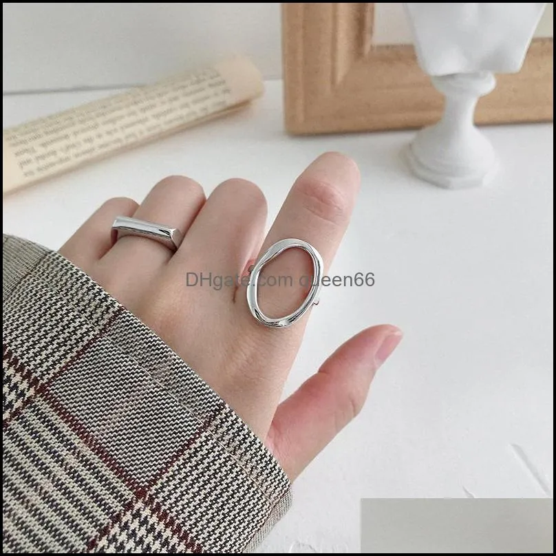 100 authentic 925 sterling silver adjustable ring korean geometric hollow oval open rings for women ymr782