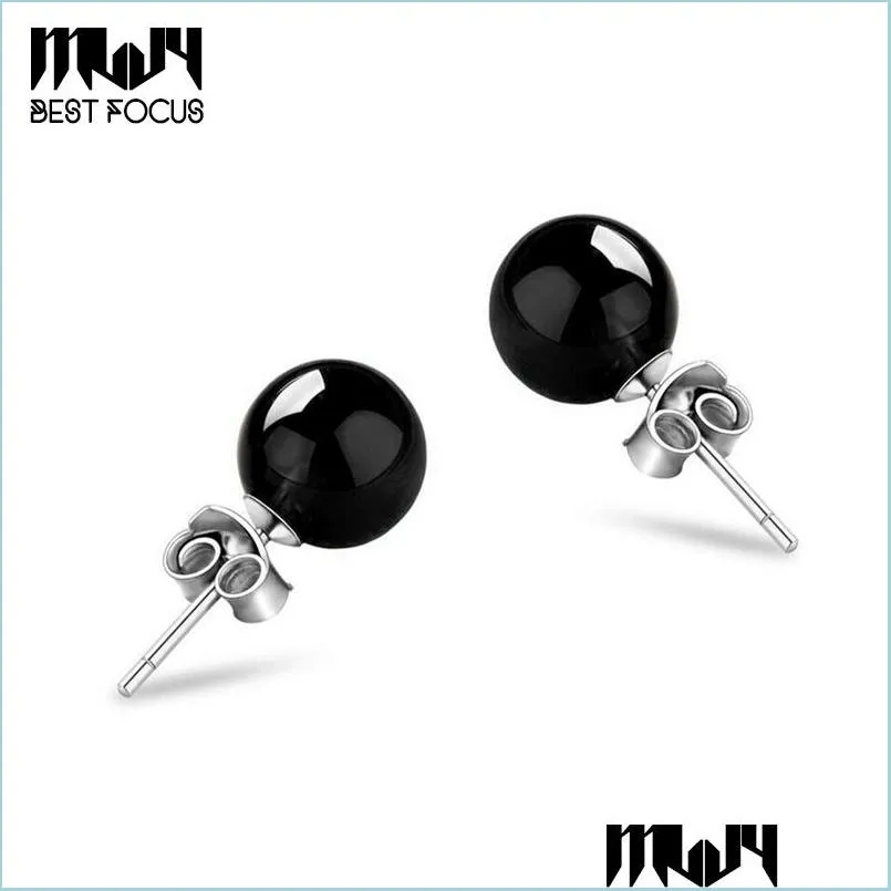 natural stone earrings 925 sterling silver stud earrings 8mm onyx round stong earrings for women wedding jewelry christmas gift