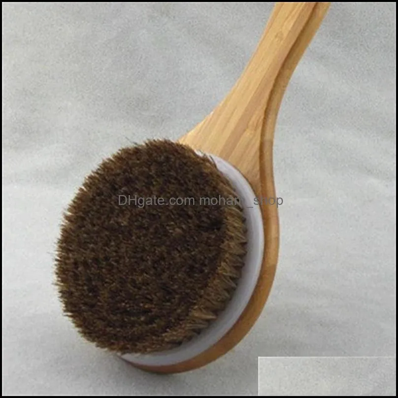 bamboo long handle brush cleansing round head horsehair brushes air bag massage exfoliating body bathroom accessories 16 5yl b2
