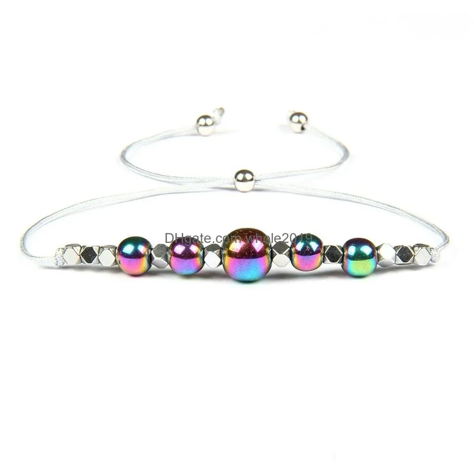 simple friendship bracelet wholesale 20pcs/lot mix colors natural hematite stone beads braiding couples jewelry fine jewelry