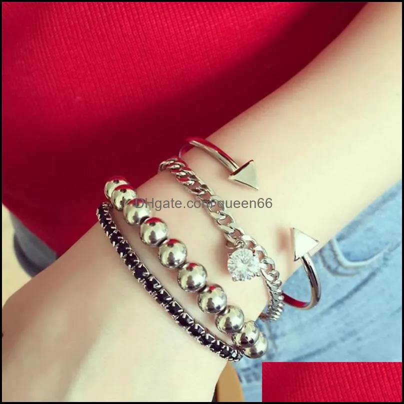 fashion multilayer bracelet 4 pcs mix beaded alloy bracelets crystal bracelet bangle for women jewelry accessories