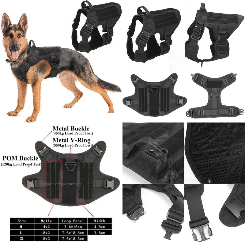 military tactical dog harness pet training dog vest metal buckle german shepherd k9 dog harness and leash for small large dogs 201106