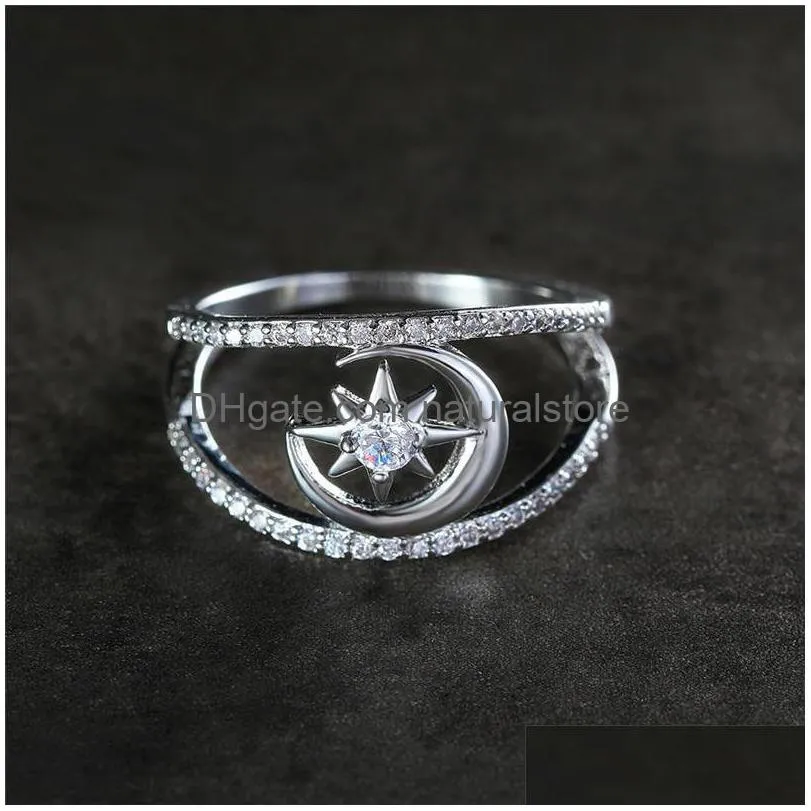 wedding rings minimalist female white crystal stone ring classic silver color thin engagement for women vintage star moon