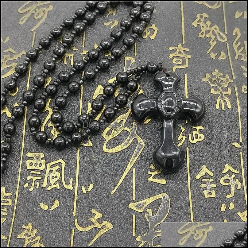 natural black obsidian hand amulet lucky cross pendant53x37mm necklace pendant necklace fashion jewelry