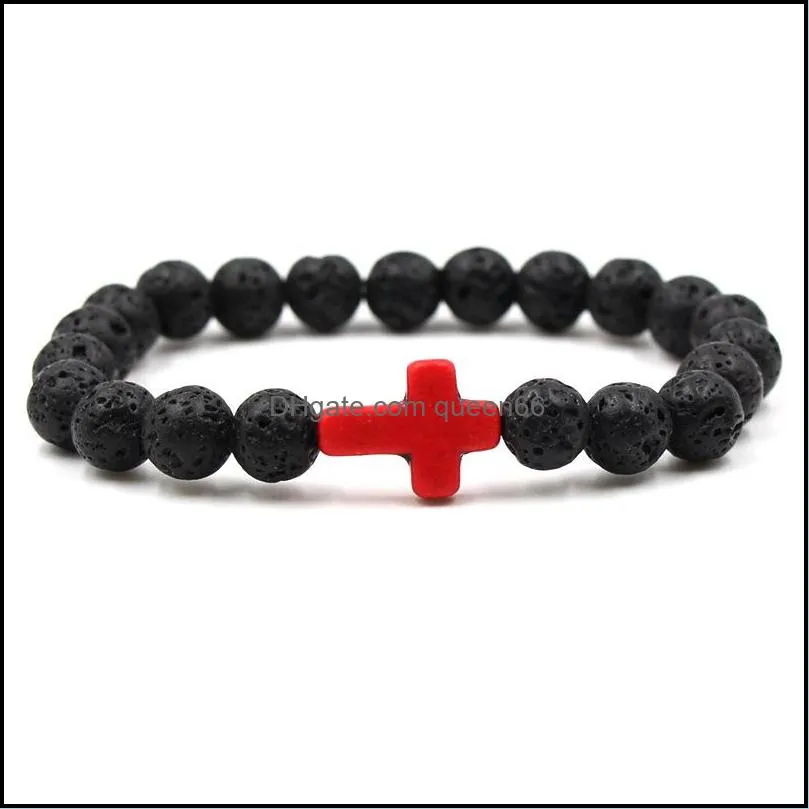 natural stone lava rock bracelet cross bangle essential oil diffuser 8mm yoga beads bracelets women men jewelry dhs q58fz