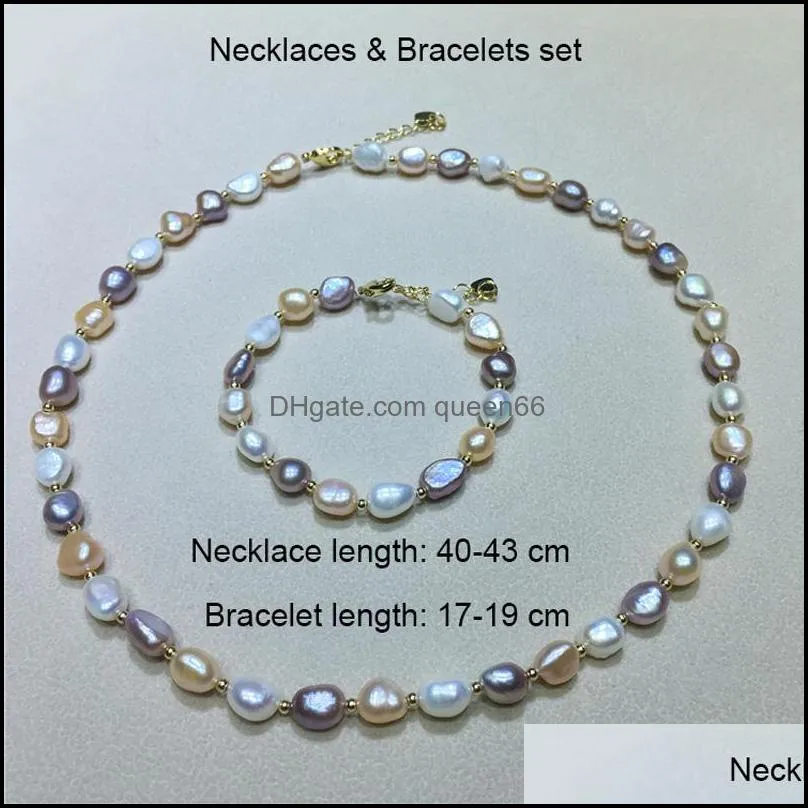 pearl necklace bracelet set baroque pearl 16 natural pearl necklace for women 3 color 89mm pearls jewelry wedding gifts