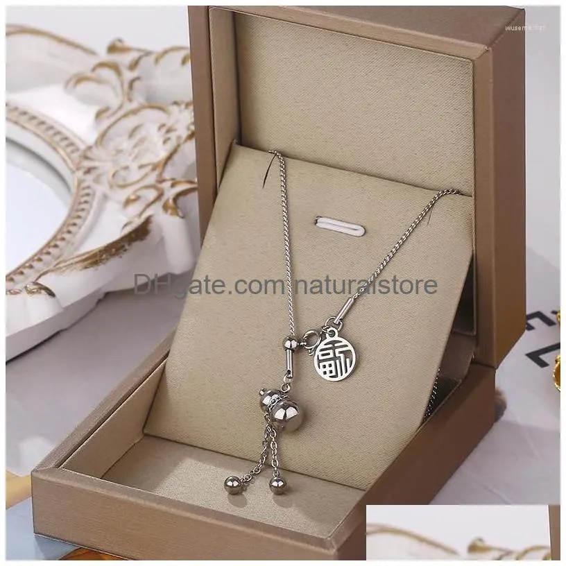 pendant necklaces chinese ethnic style gold color stainless steel titanium gourd necklace for women wedding accessories drop