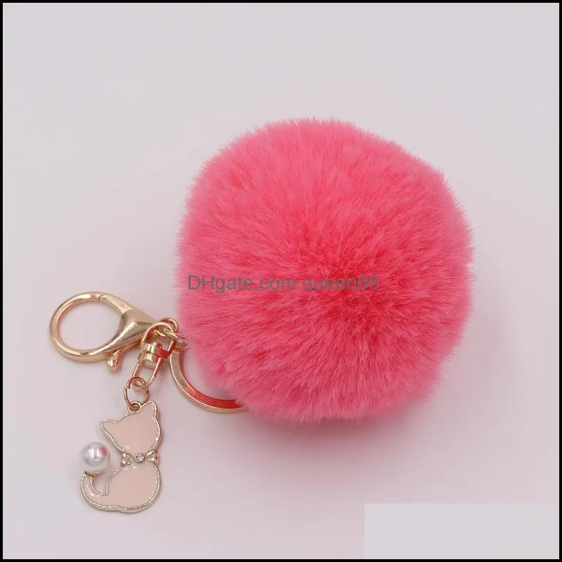 faux fur pompom balls key rings for girls women soft and colorful plush fluffy keychains jewelry cute bag pendant accessory