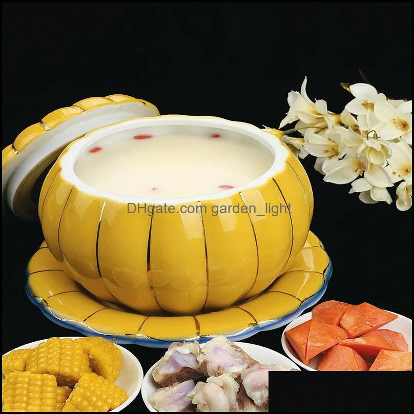 ceramic pumpkin storage bowl plates with cover kitchen appliance restaurant serving microwave oven decor tableware bowls