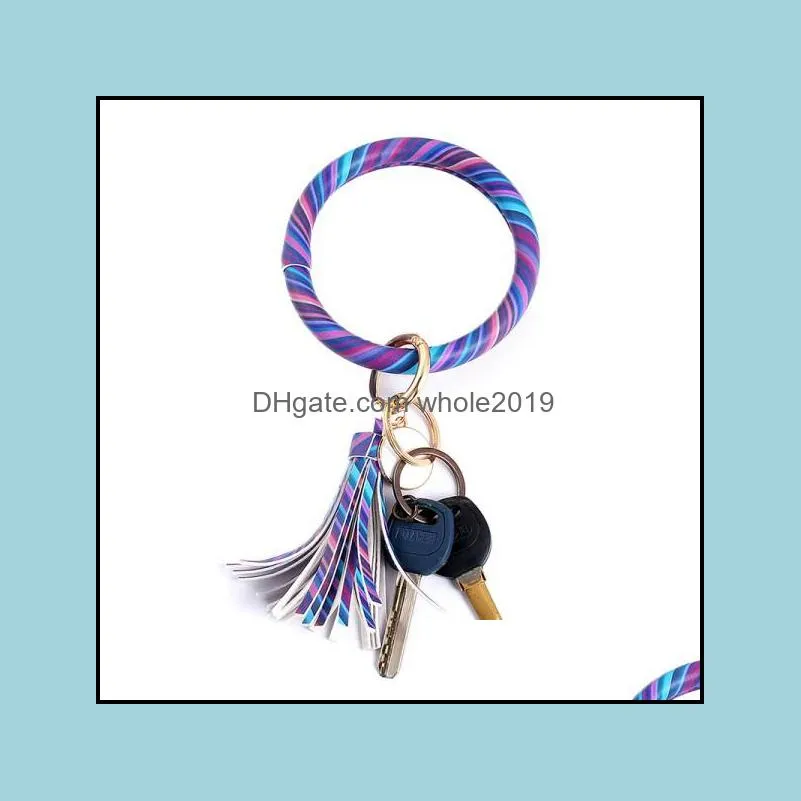 women key rings bracelet large round keychain with tassel pendant bracelets fashion leather wrist keychains dhs q7fz