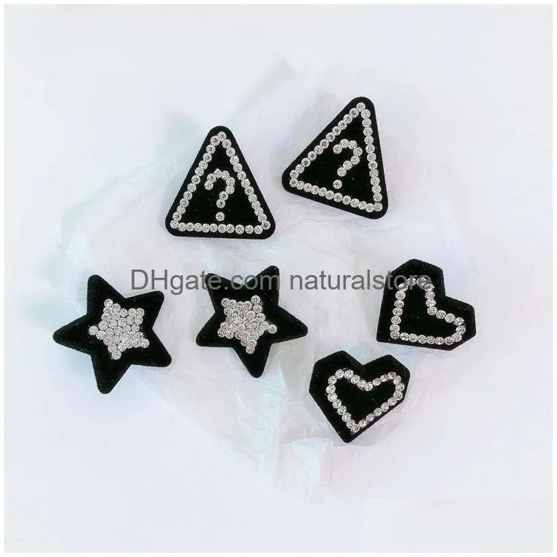 stud 2021 trendy black earrings for women personality shinning rhinestones triangle star heart earings jewelry wholesale