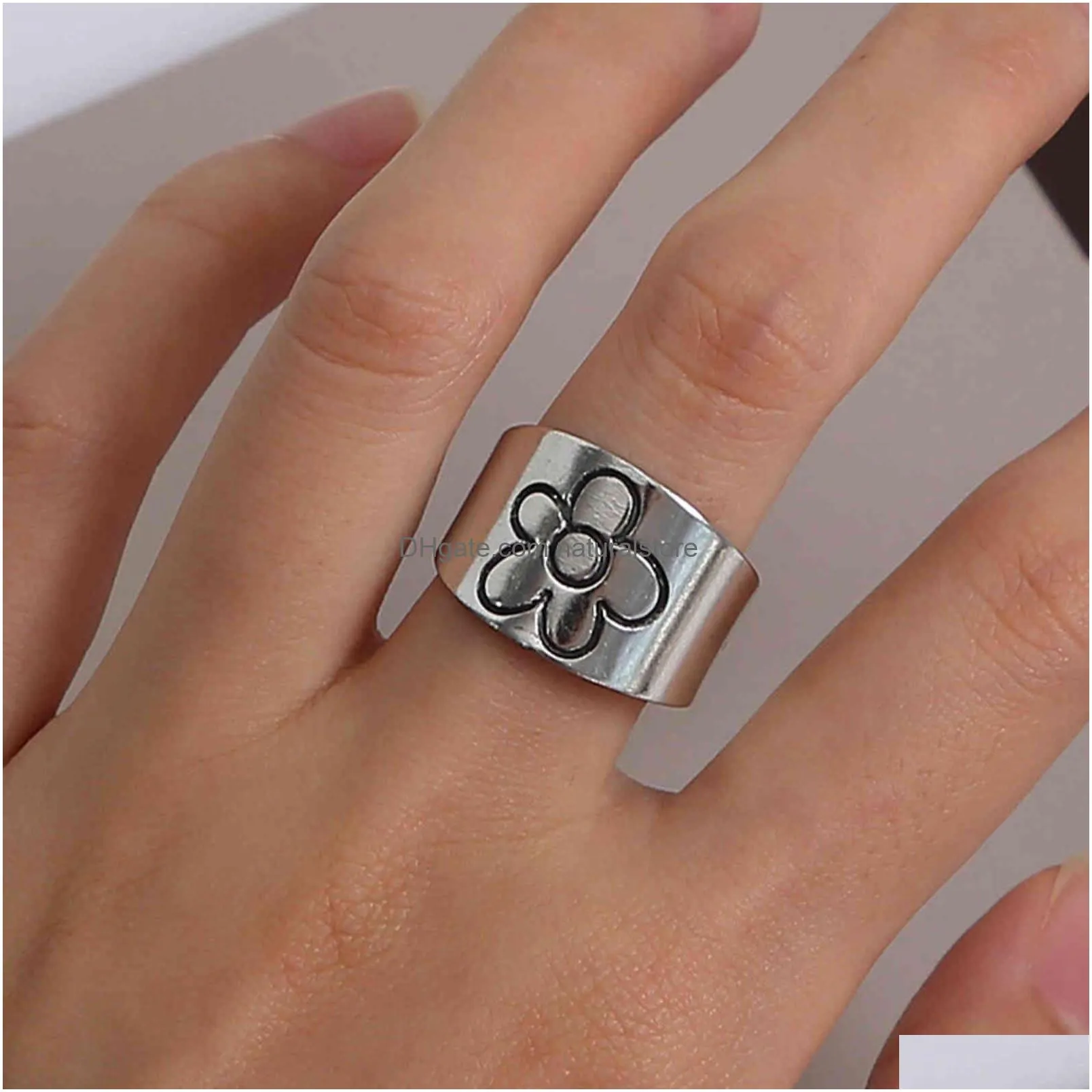 simple style glossy flower creative small  open ring rings for women jewelry girl gift anillos mujer