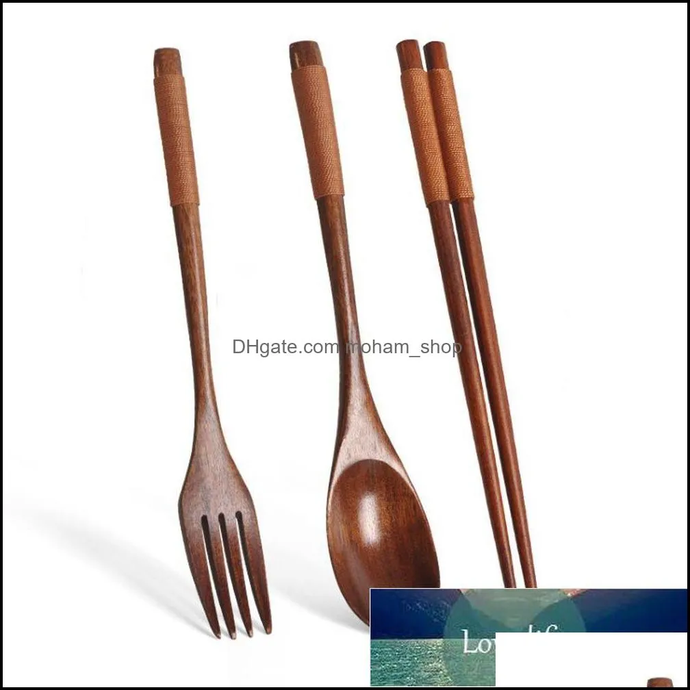 natural wood spoon chopsticks and fork dinner set rice soup tableware grain handmade household tableware