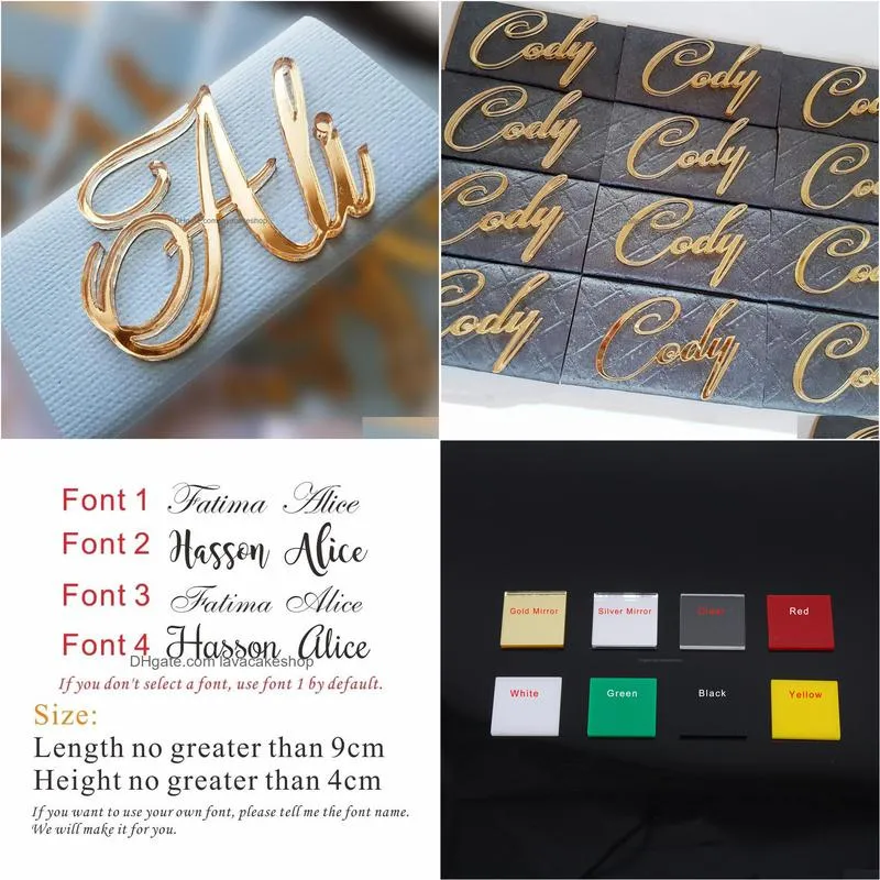 12x personalized acrylic gold mirror laser cut names baby name tags place cards wedding table decor favor chocolate baptism box 200929
