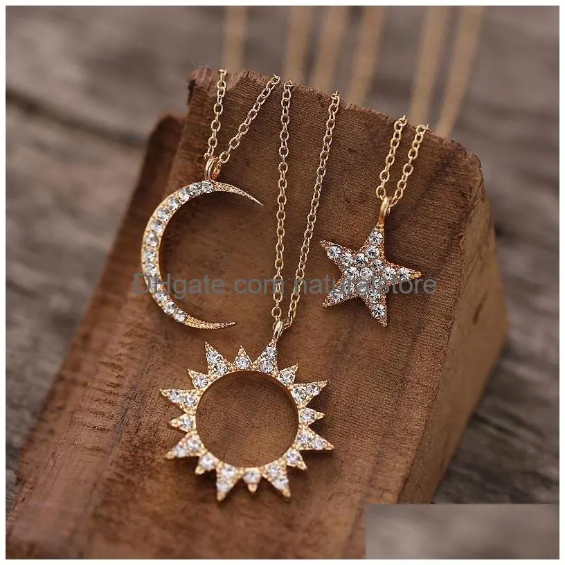 pendant necklaces meetvii gold color sun star moon for women girls fashion crystal cz choker necklace 2022 jewelry gift