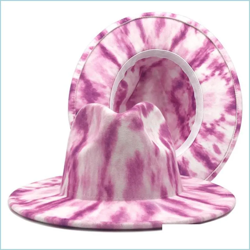 colorful fedora hats women men tie dye wide brim hat woman man jazz panama cap mens formal top caps spring autumn winter fashion wholesale