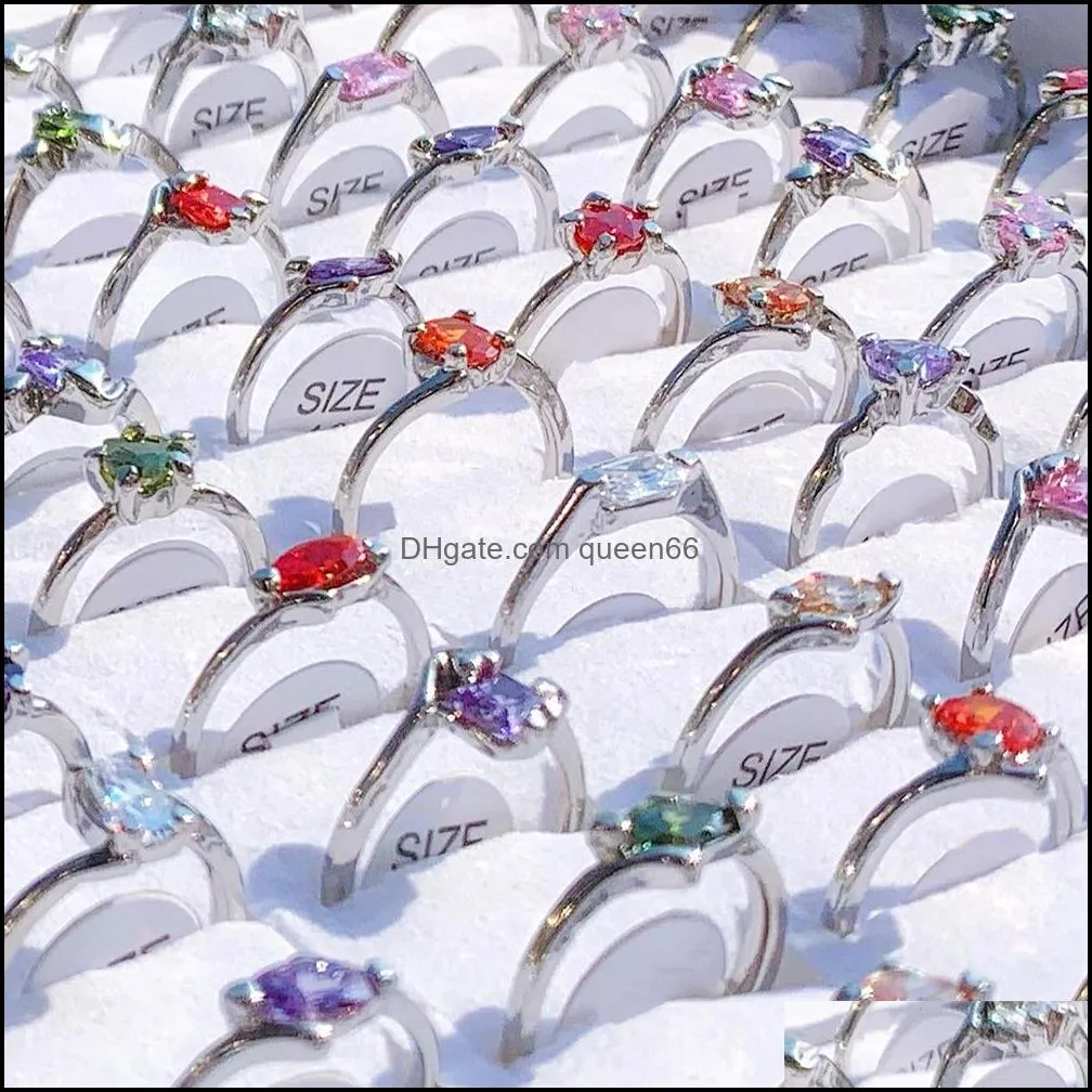 wholesale 50pcs colorful rhinestone silver fashion gemstone rings mix women elegant verlobungring jewelry