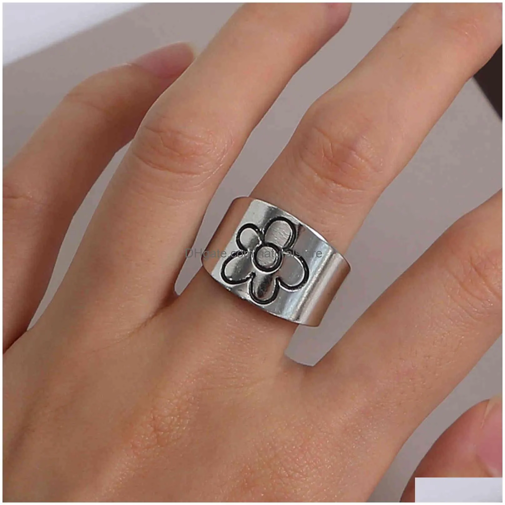 simple style glossy flower creative small  open ring rings for women jewelry girl gift anillos mujer