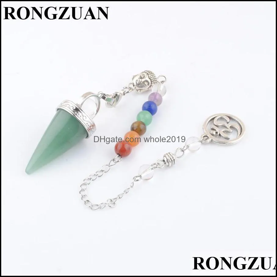 natural stone pendants amethyst tiger eye stone cone pendulums crystal 3d buddha 7 chakras chain reiki pendulum for dowsing pendule radiestesia pendulo