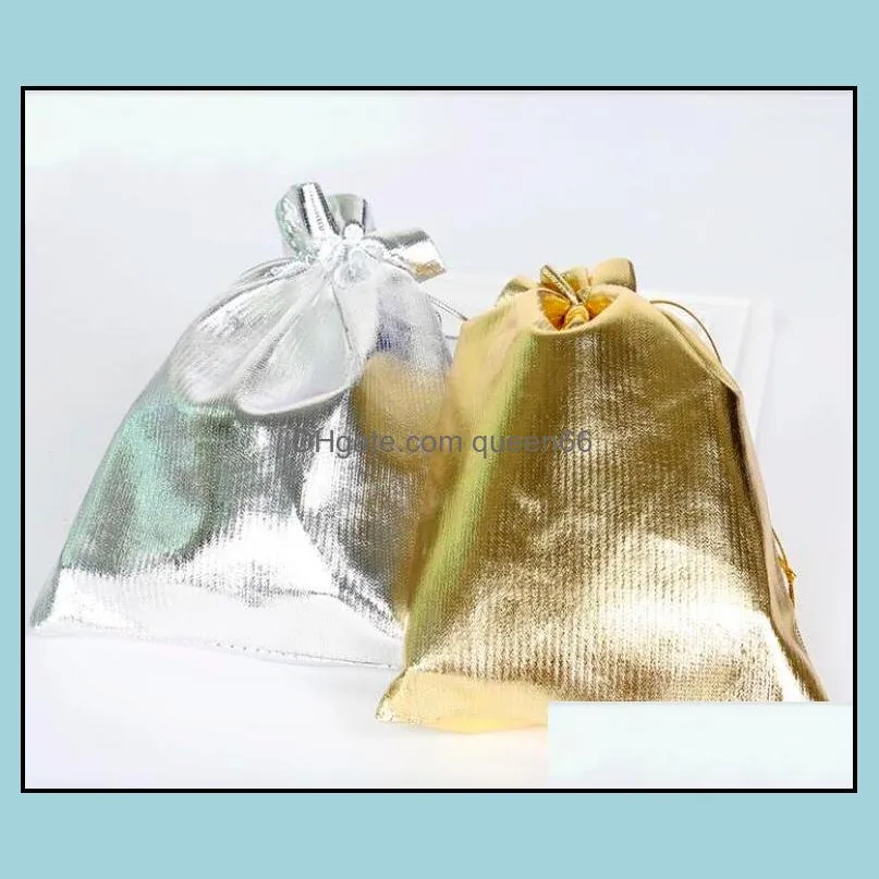 7x9 9x12 10x15cm 13x18cm adjustable jewelry packing gold silver color drawstring bag drawable organza bags wedding gift bags pouches