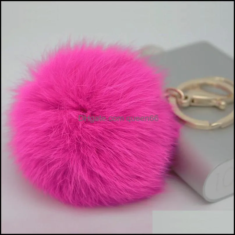 wholesale cute pomppomp genuine leather rabbit fur ball plush key chain for car key ring bag pendant car keychain