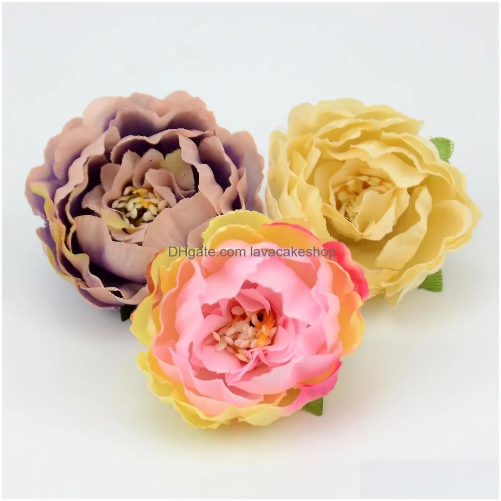 100pcs 5cm artificial silk peony flower heads for wedding home decoration diy corsage wreath craft fall vivid fake flowers