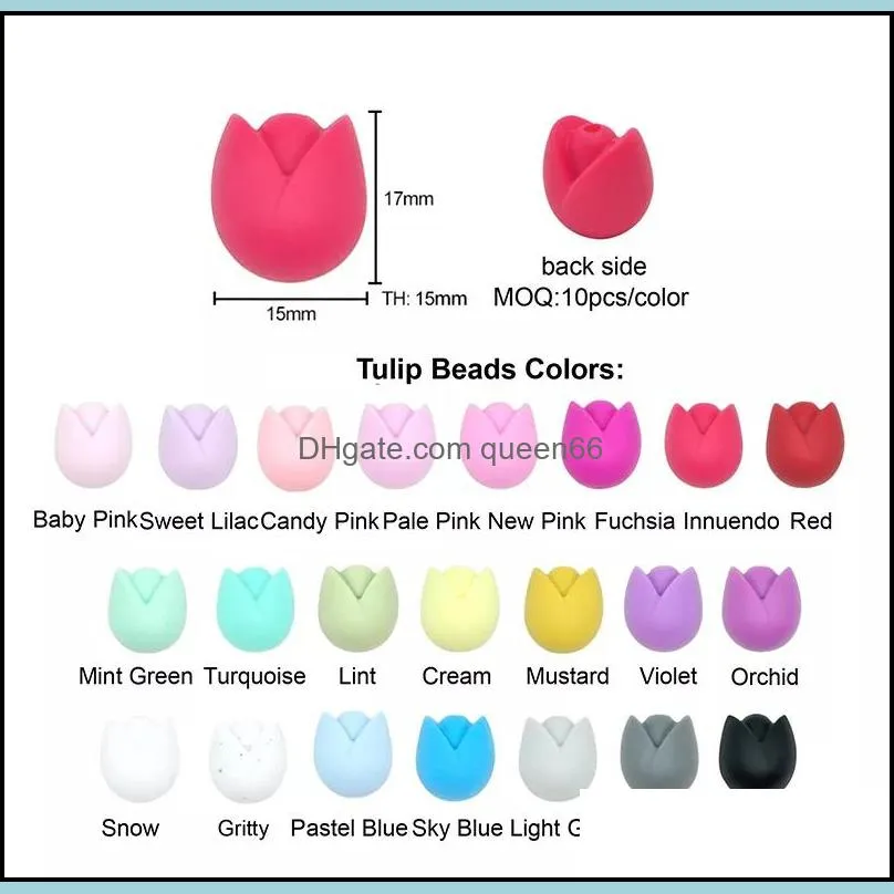 mini tulip beads 15mm silicone flower shape tulip loose bead food grade bpa diy teething necklace pacifier chain accessory