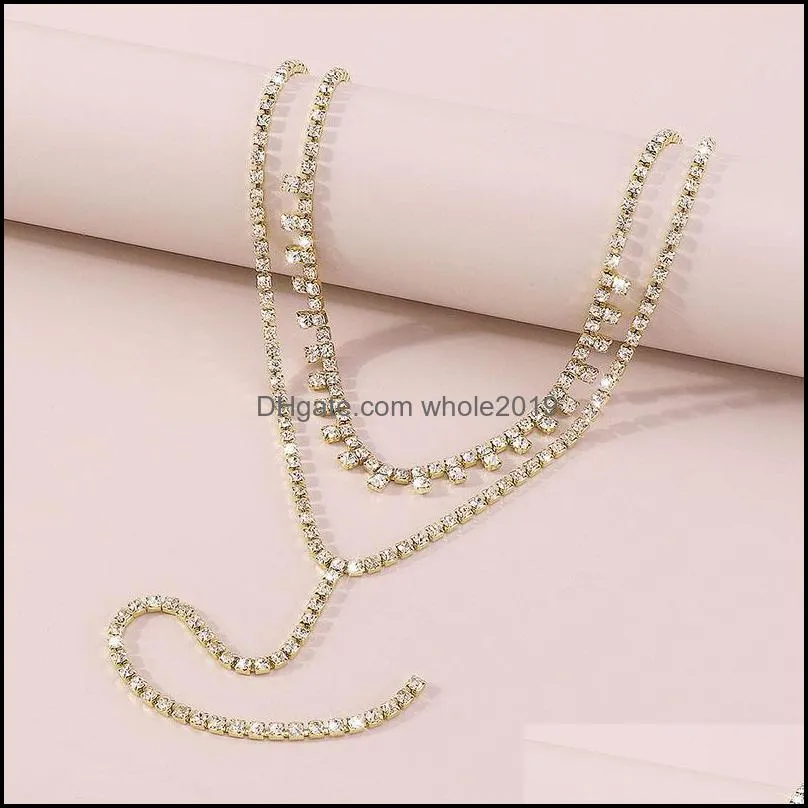 chains fashion full rhinestone chain double layer necklace jewelry for women statement long tassel chokers luxury neckline