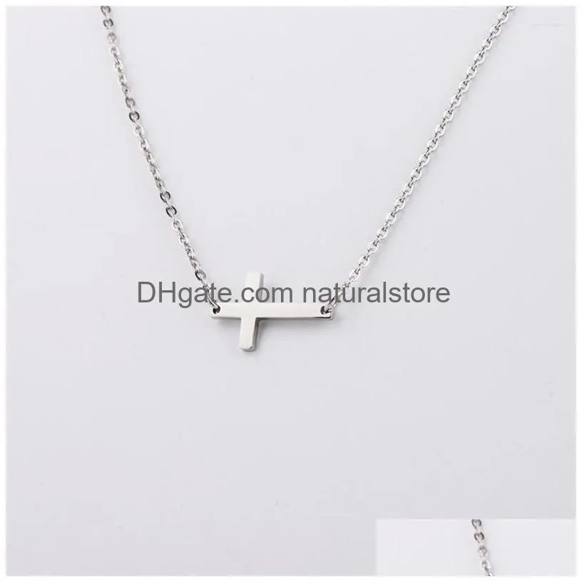 pendant necklaces gold cross necklace for women simple female tiny small sideways pendants color stainless steel fashion jewelry gift