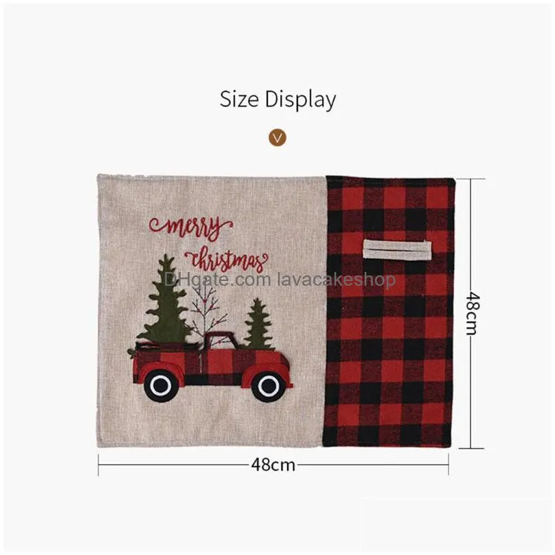 2020 red truck christmas tree kitchen placemat dining table mats cotton linen pad bowl cup mat home decorations 30