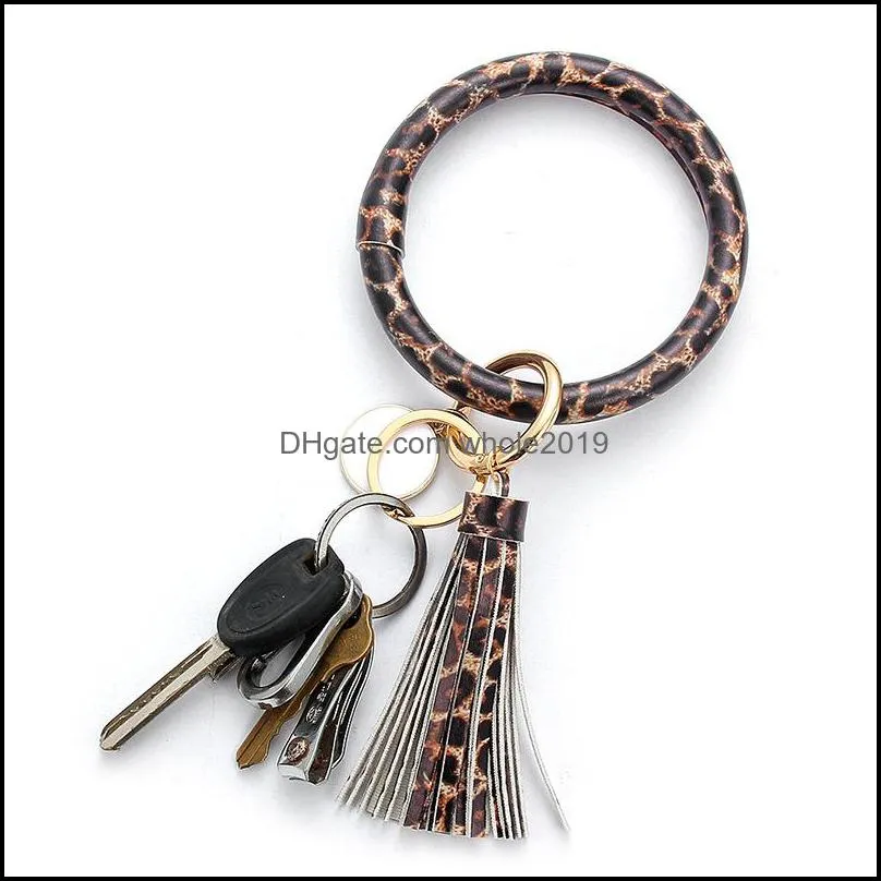 round key ring bangle wristlet keychain bracelet with tassel leather keychains sunflower leopard charm bracelets dhs n1f z