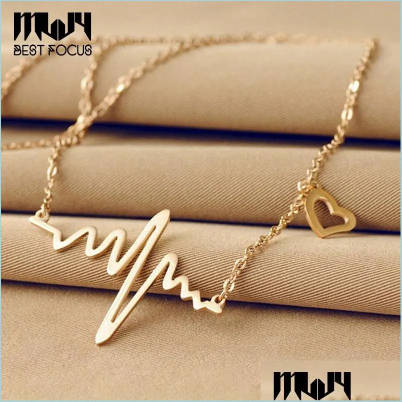 punk necklaces pendants for women electrocardiogram style gold silver placed pendant necklaces fashion jewelry for gift 100 pcs/lot