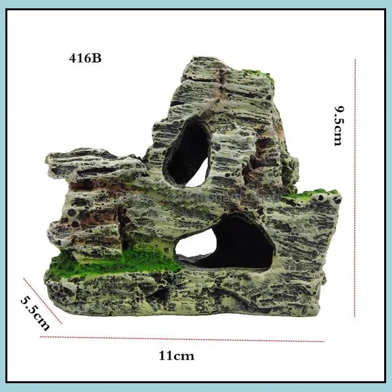 1pcs emulation rockery mountain view rock cave stone tree house resin crafts fish tank landscap ornaments aquarium accessories