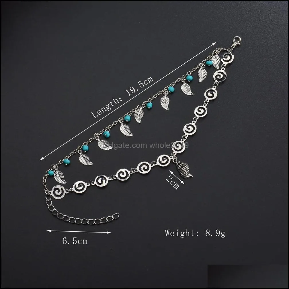 fashion beach anklets turtle starfish dangle charms anklet double layer anklet bracelet bohemian foot chain leg jewelry