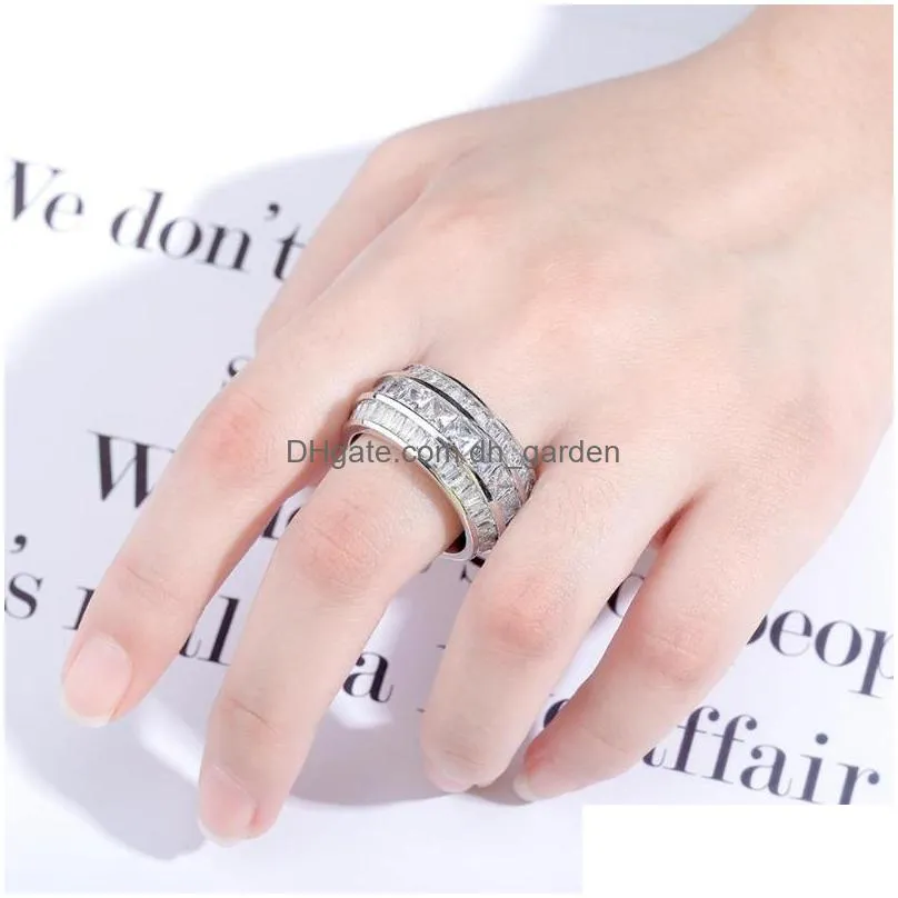 cluster rings baguette zircon high quality copper material ring gold color iced out cubic zirconia fashion hip hop jewelry