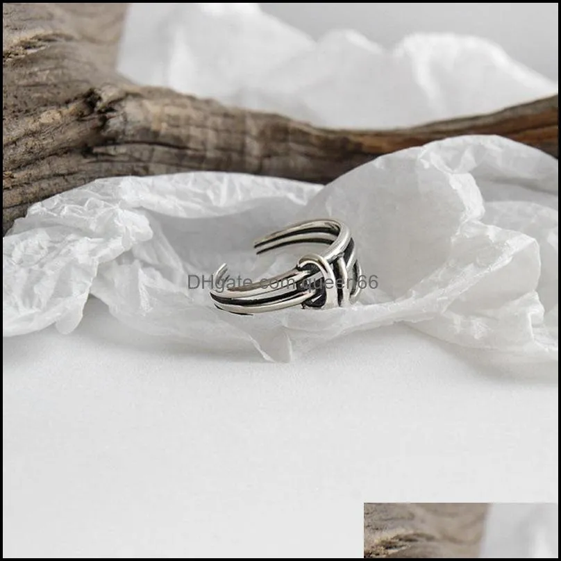 multilayer real 925 sterling silver adjustable ring korean ins vintage knot open rings for women lady fine jewelry ymr616