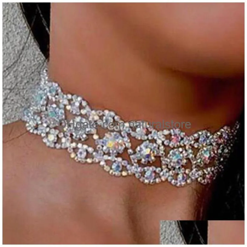 women crystal rhinestone choker necklace full diamond collar gothic wedding party jewelry